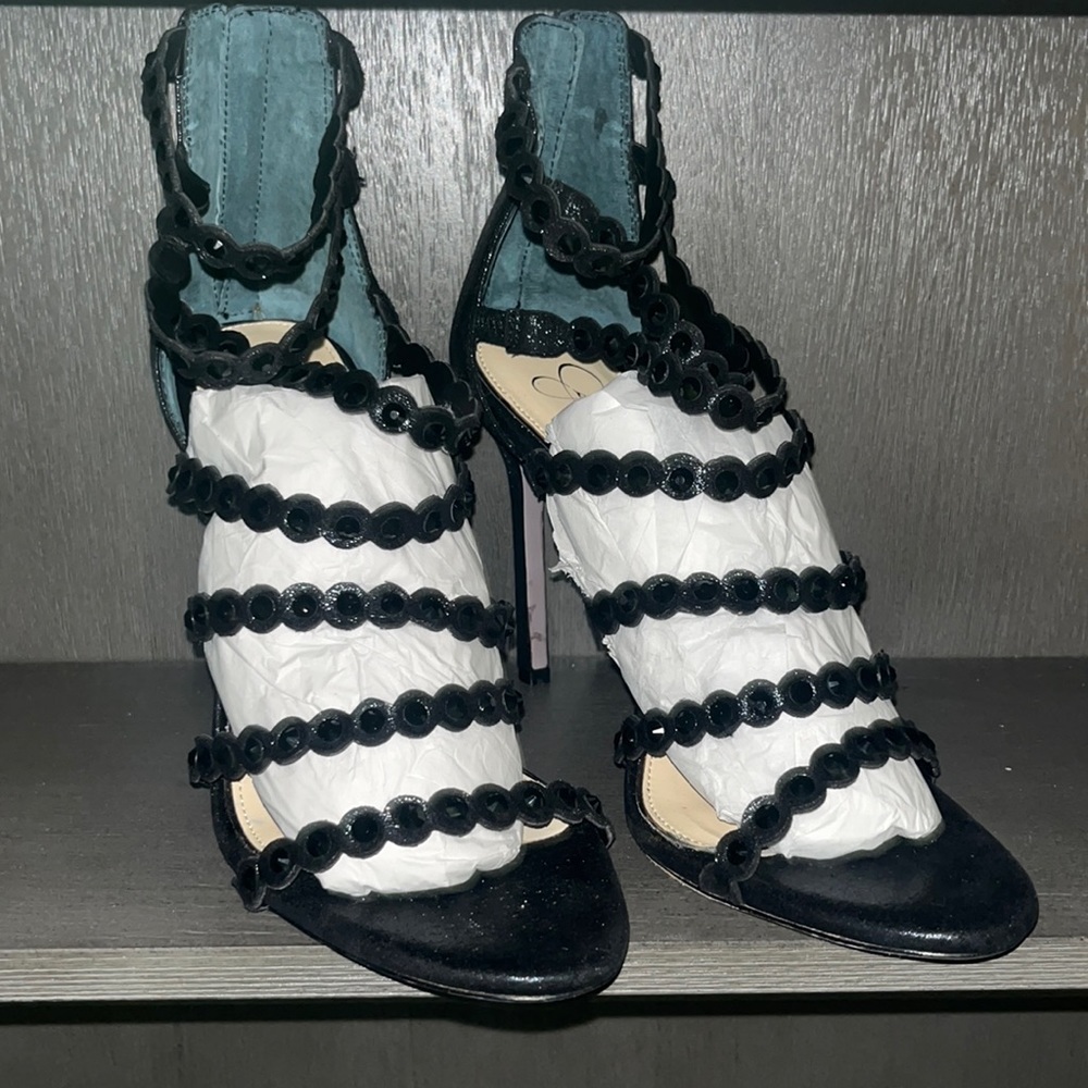 Black Sparkle Strappy Heels